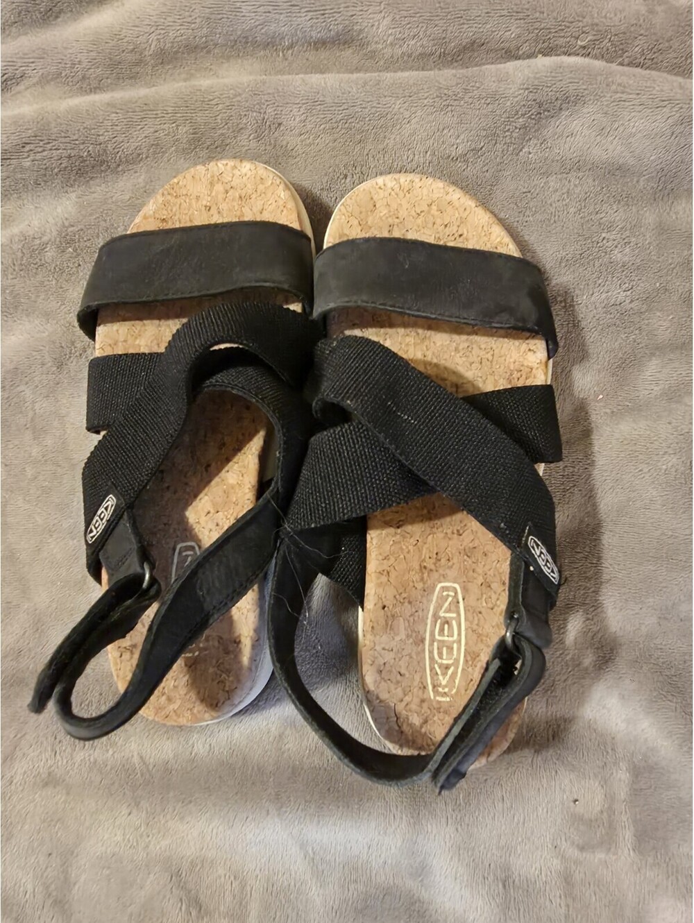 KEEN Elle Criss Cross Sandals Black With Cork Footbed Women's Size 7 - Picture 2 of 6
